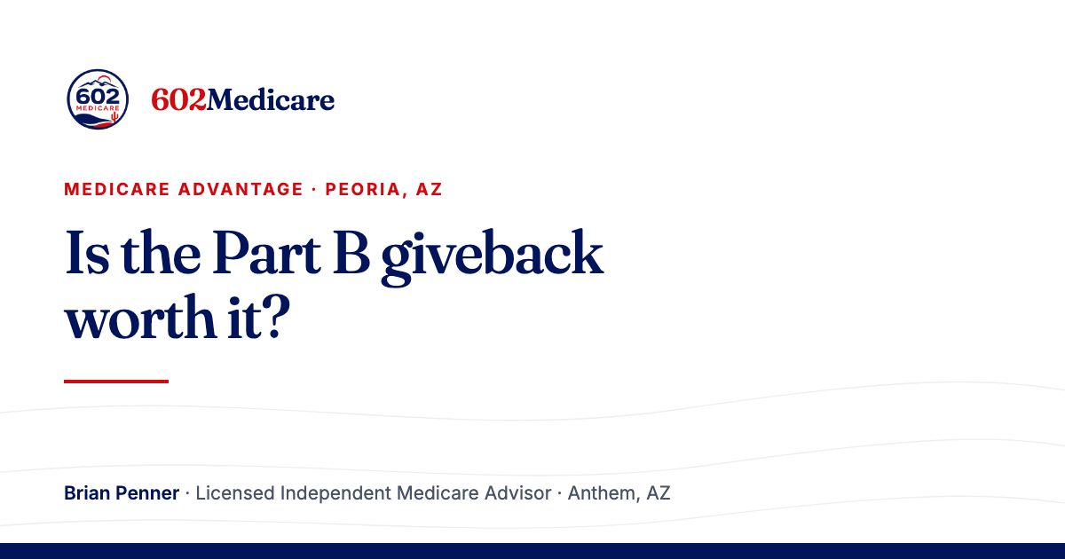 602Medicare article card reading "Is the Part B giveback worth it?", with the 602Medicare badge and a byline for Brian Penner, Licensed Independent Medicare Advisor.